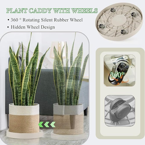 2 Pack Plant Caddy with Wheels, 14" Rolling Plant Stand 165 LBS Heavy Duty with Hidden 360 ° Rotating Silent Wheel Wheels for Outdoor Indoor Large Plant Pots, Flower Pot, Patio