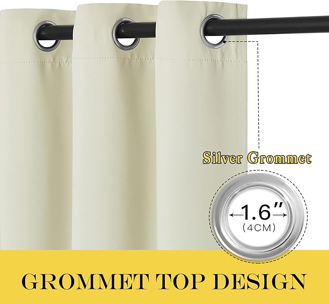 NICETOWN Room Darkening Short Curtain 54 inches Long for Living Room, Grommet Sound Reducing Thermal Insulated Curtains for Bedroom Nursery Window, 46W x 54L, 1 Piece, Beige