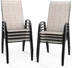 VINGLI Patio Chairs Set of 8 – Stackable Outdoor Dining Chairs with Comfortable Sling High Back Chairs and Armrests for Lawn, Poolside, Courtyard, Balcony, Garden, Yellow