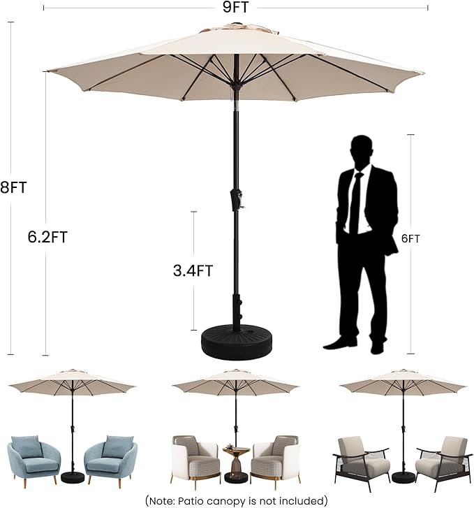 Ayge 9FT Large Outdoor Patio Umbrella Market Table Umbrella-UV Resistant, Easy Push Button Tilt and Crank, 8 Sturdy Fiberglass Ribs Heavy-Duty Pool Umbrella for Deck, Backyard,Garden,Turquoise