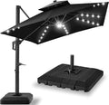 Best Choice Products 9x12ft LED Cantilever Patio Umbrella w/Base Included & 360° Rotation, Large Solar Offset Hanging Outdoor Sun Shade for Deck, Backyard Table w/Stand & Lights – Black