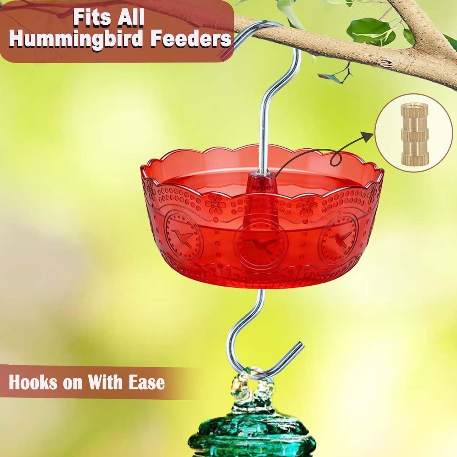 Ant Moat for Hummingbird Feeders, 6 OZ, 4 Pack, Red | Vintage Ant Guard Bowl, Hanging Feeder Accessory, Outdoor Nectar Protector