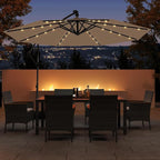 Tangkula 10ft Solar LED Patio Umbrella with Base, Offset Cantilever Outdoor Umbrella with 32 LED Lights, Infinite Tilt, 360 Degree Rotation, Crank Handle for Pool Deck Garden Backyard (Tan)