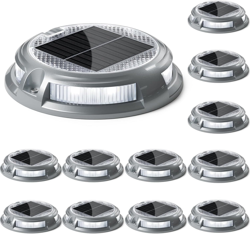 SIEDiNLAR Solar Driveway Lights Outdoor, 16 LEDs with 9 Modes RGB (12 Pack) | Solar-Powered, Waterproof Dock Marker and Deck Lights for Driveways, Steps, Walkways, Paths, Ground, Yards and Garden Safety