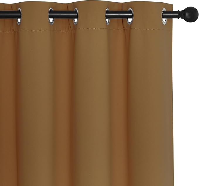 NICETOWN Kitchen Short Blackout Curtain and Drape - Thermal Insulated Solid Grommet Blackout Panel for Patio Bedroom Living Room (Single Panel, 52 inches by 45 inches, Gold Brown)