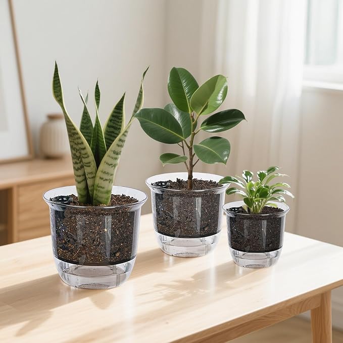 Plant Pots 6/5/4 inch Set of 3, Self Watering Pots for Indoor Outdoor Plants Flowers, Self Watering Planters with Reservoir, Drainage Hole and Absorbent Cotton Rope