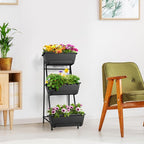 3 Tier Vertical Garden Planter Small Raised Garden Bed Freestanding Plastic Raised Planter Boxes Herb Planter Stand with Removable Tray for Indoor Outdoor Herbs Flowers Vegetables Plants Grey