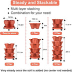 GameXcel Vertical Planter 5 Tier Stackable Planters Garden Planters Strawberry Herb Flower and Vegetable Planter Indoor Outdoor Gardening Pots with Removable Wheels and Tools 2-Pack