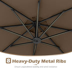 Tangkula 10ft Solar LED Patio Umbrella with Base, Offset Cantilever Outdoor Umbrella with 32 LED Lights, Infinite Tilt, 360 Degree Rotation, Crank Handle for Pool Deck Garden Backyard (Tan)