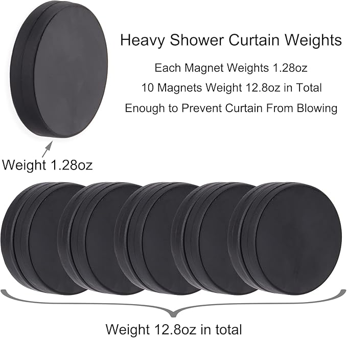 Magnetic Shower Curtain Weights, Rubber Covered Heavy Duty Weights, Prevent Curtain Liner from Blowing Around, Work for Drapery, Tablecloth, Flag, Outdoor Curtain 5 Pairs(Pack of 10)