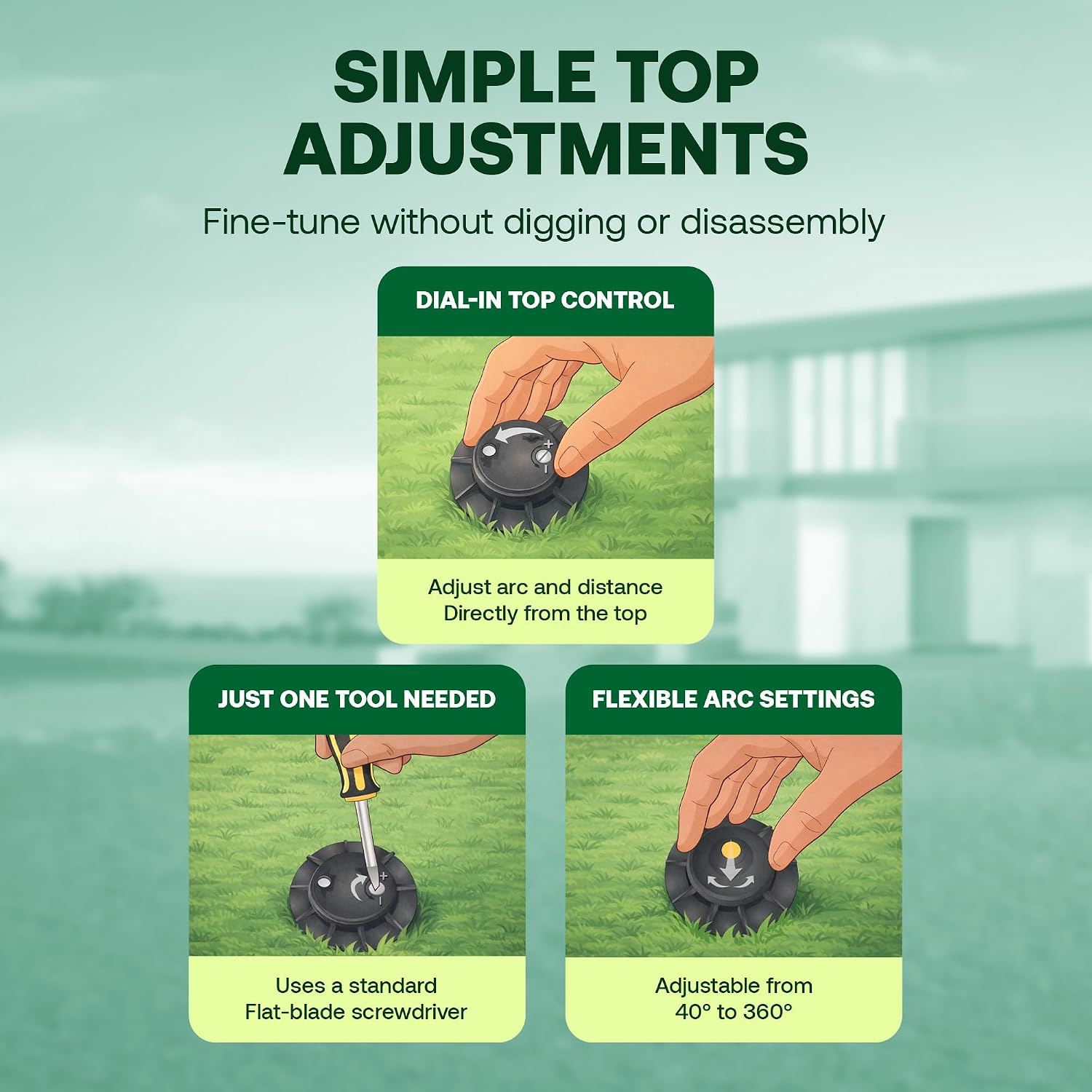 Rain Bird 5000 Heavy Duty Simple Adjust Gear Driven Rotor Sprinkler Head | 4-Pack, 3/4 inch Inlet - Water Efficient 4 inch Pop Up Lawn Sprinkler, Adjustable 40 - 360 Degree Arc and 25 - 50 ft Radius