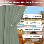 HolidayIdeas Grommet Outdoor Curtains for Patio Waterproof 8 Pcs All Weather Balcony Outside Curtains for Apartments, Gazebo, Pergolas, Porch, 54x95 Inch, Sage Green