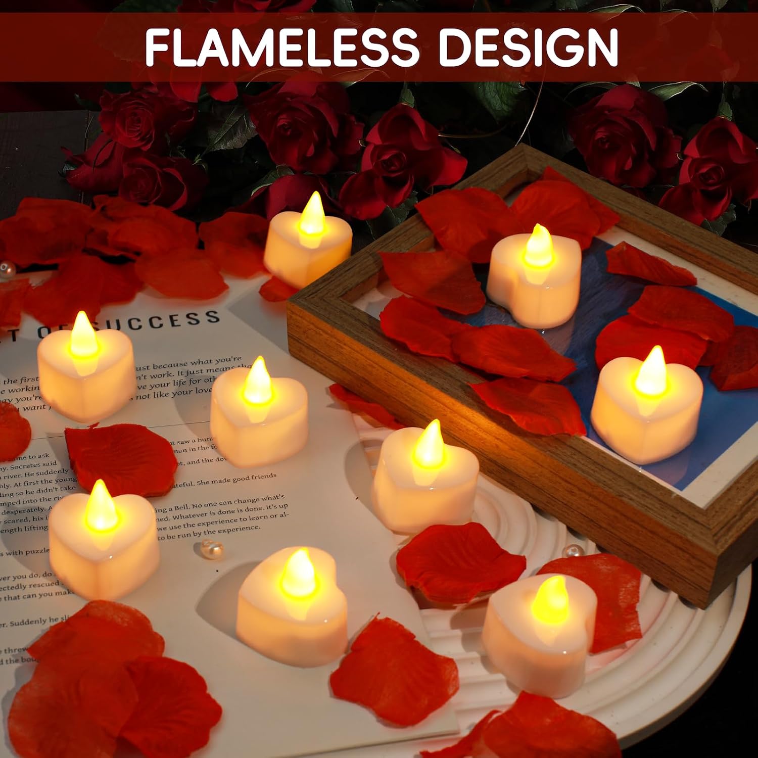 6000 PCS Artificial Rose Petals with 72 PCS Flameless LED Candles Set | Decoration for Special and Romantic Night, Wedding Anniversary, Event, Party Decoration