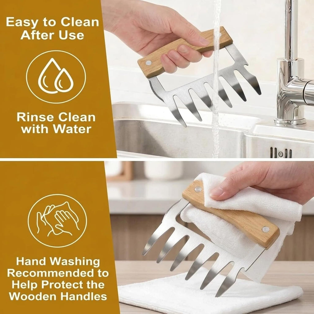 Meat Shredder Claws, Bear Claws Meat Shredder for Pulled Pork & Chicken, 304 Stainless Steel Meat Claws with Wooden Handles, BBQ Tool Gift