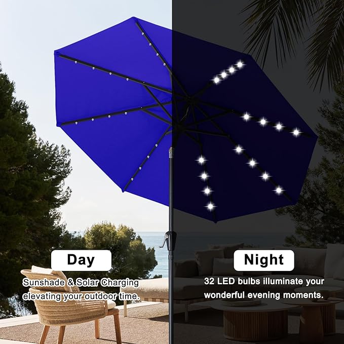 ABCCANOPY Solar Led Patio Umbrellas with 32LED Lights 11FT (Blue)