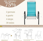 MAMIZO Patio Dining Chairs, Stackable All Weather Teslin Chair, Heavy Duty Outdoor Breathable Chairs Set, w/Armrests, Upgraded Chair FeetW/Strenthened Iron Spacers, 330 LBS (6, Turquoise Blue)