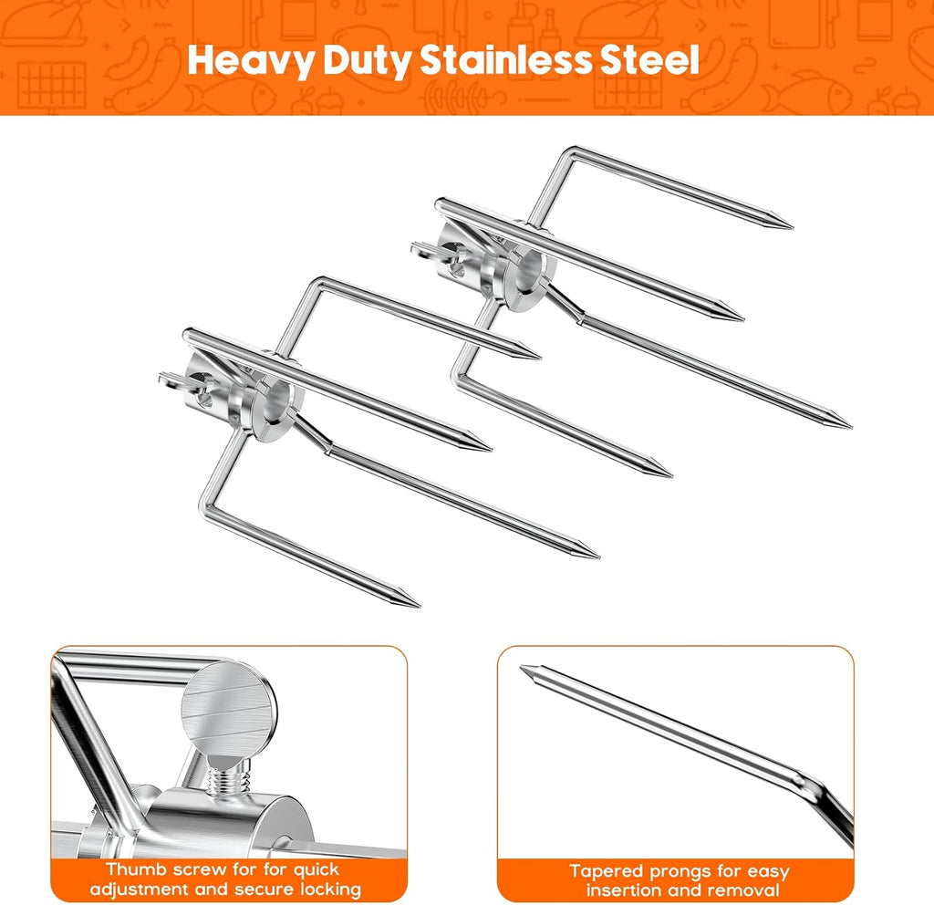 Skyflame Heavy Duty Stainless Steel Rotisserie Meat Forks | Fits 1/2-Inch and 3/8-Inch Hexagon Spit Rods, Fits 3/8-Inch and 5/16-Inch Square Spit Rods