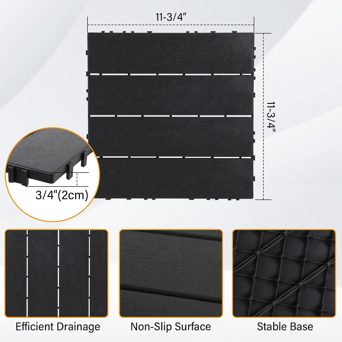 neoaider 36pcs plastic interlocking decking tiles 12" x, close-up detail