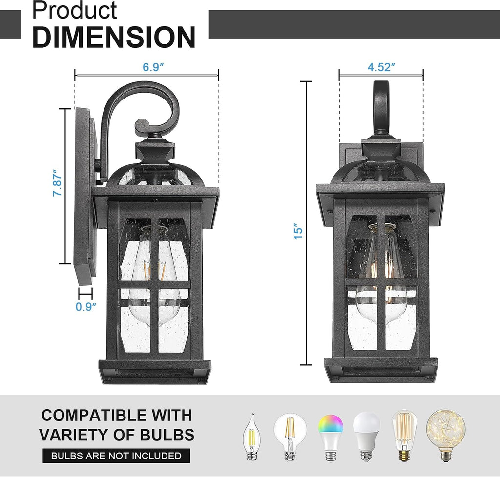 Darkaway Outdoor Wall Lights, Exterior Light Fixture with Seeded Glass, Aluminum Anti-Rust Exterior Lights Sconces Lighting for House Porch Yard Hallway Doorway Garage