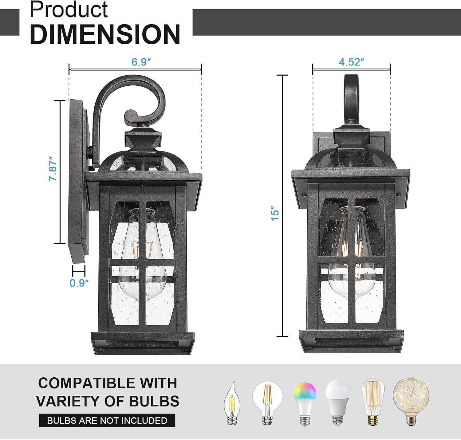 Darkaway Outdoor Wall Lights, Exterior Light Fixture with Seeded Glass, Aluminum Anti-Rust Exterior Lights Sconces Lighting for House Porch Yard Hallway Doorway Garage
