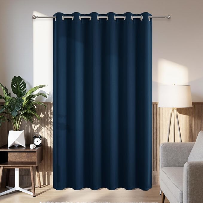 Joydeco Blackout Patio Sliding Door Curtains 108 Inches Long, Grommet Privacy Room Divider Curtains, Extra Wide Thermal Blackout Drapes for Bedroom Living Room (Navy Blue, 80Wx108L, 1 Panel)