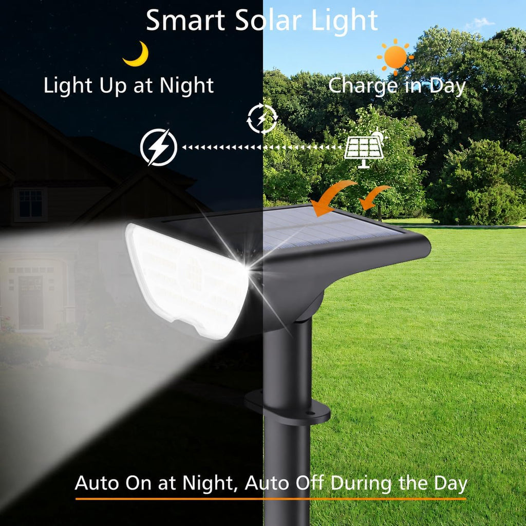RUIKORING 73 LED Solar Spot Lights Outdoor Waterproof, Cool White, 1 Pack | Landscape Spotlight with 3 Lighting Modes, Dusk to Dawn Auto On/Off, 2-in-1 Wall & Ground Mount for Yard, Garden & Pathway
