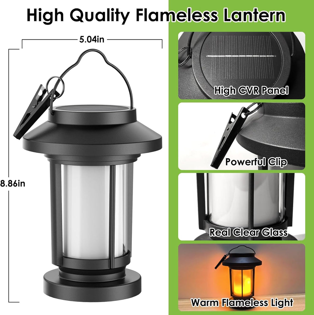 Solar Lantern Outdoor Waterproof, Flickering Flameless Solar Lights Hanging Lantern, Auto On/Off Decorative Solar Garden Lights for Patio Yard Porch Pathway Camping Decor