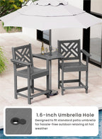 Tall Adirondack Chairs Set of 2, Outdoor 24'' Counter Height Bar Stools with Back and Arms, All-Weather HDPE Patio Tall Chairs for Balcony, Backyard, Garden, Deck (Grey)