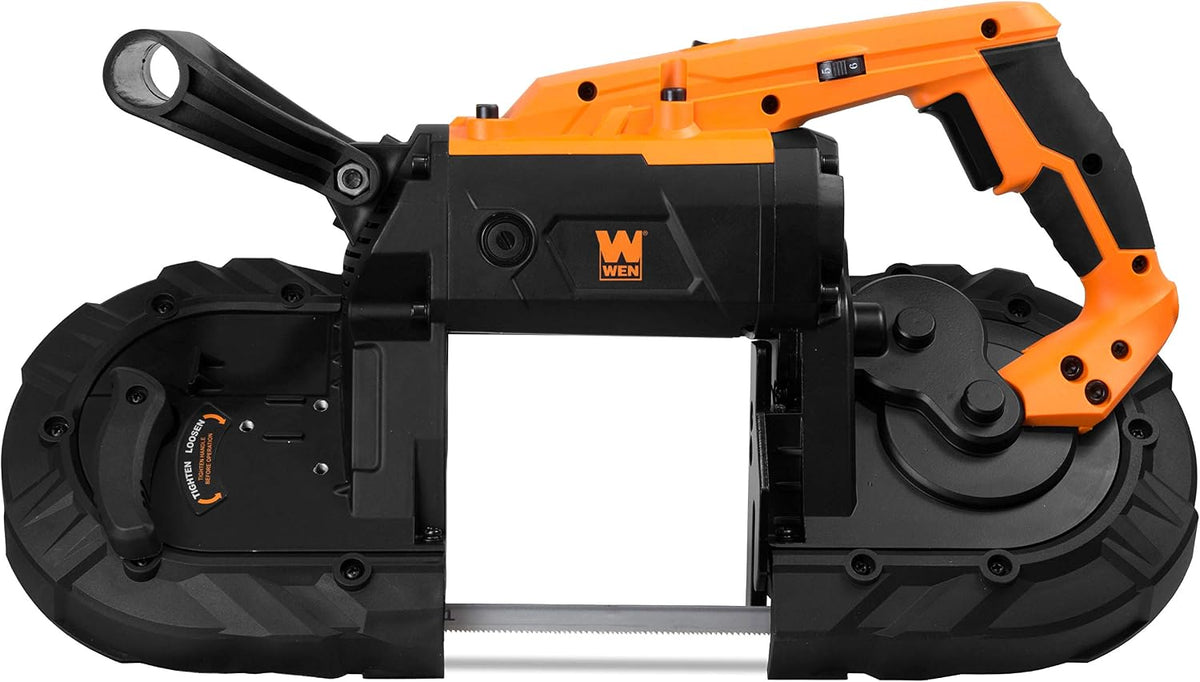wen portable band saw for metal, 10-amp, variable, close-up detail