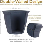 Sunnydaze 20-Inch Anjelica Large Plastic Pot for Plants - Outdoor Double-Walled Large Plastic Planter with Drillable Drainage Holes - Slate - 2pk