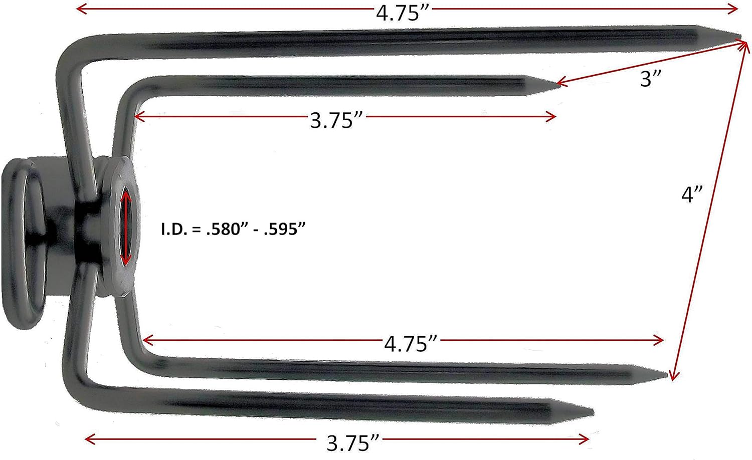 OneGrill Stainless Steel Grill Rotisserie Spit Rod Forks (Fits: 1/2 Inch Hexagon, 3/8 Inch Square, 1/2 Inch Round). 2-Pack (Includes 2 Sets)