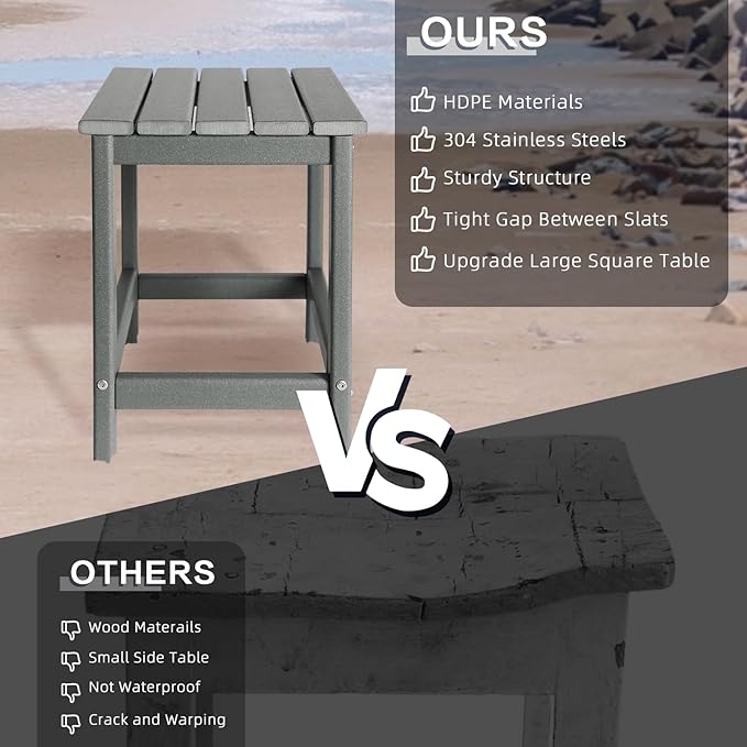 Outdoor Side Tables Adirondack, HDPE Small Table for Patio,Outside End Table for Porch, Deck, Pool, Weather Resistant/Easy Maintenance