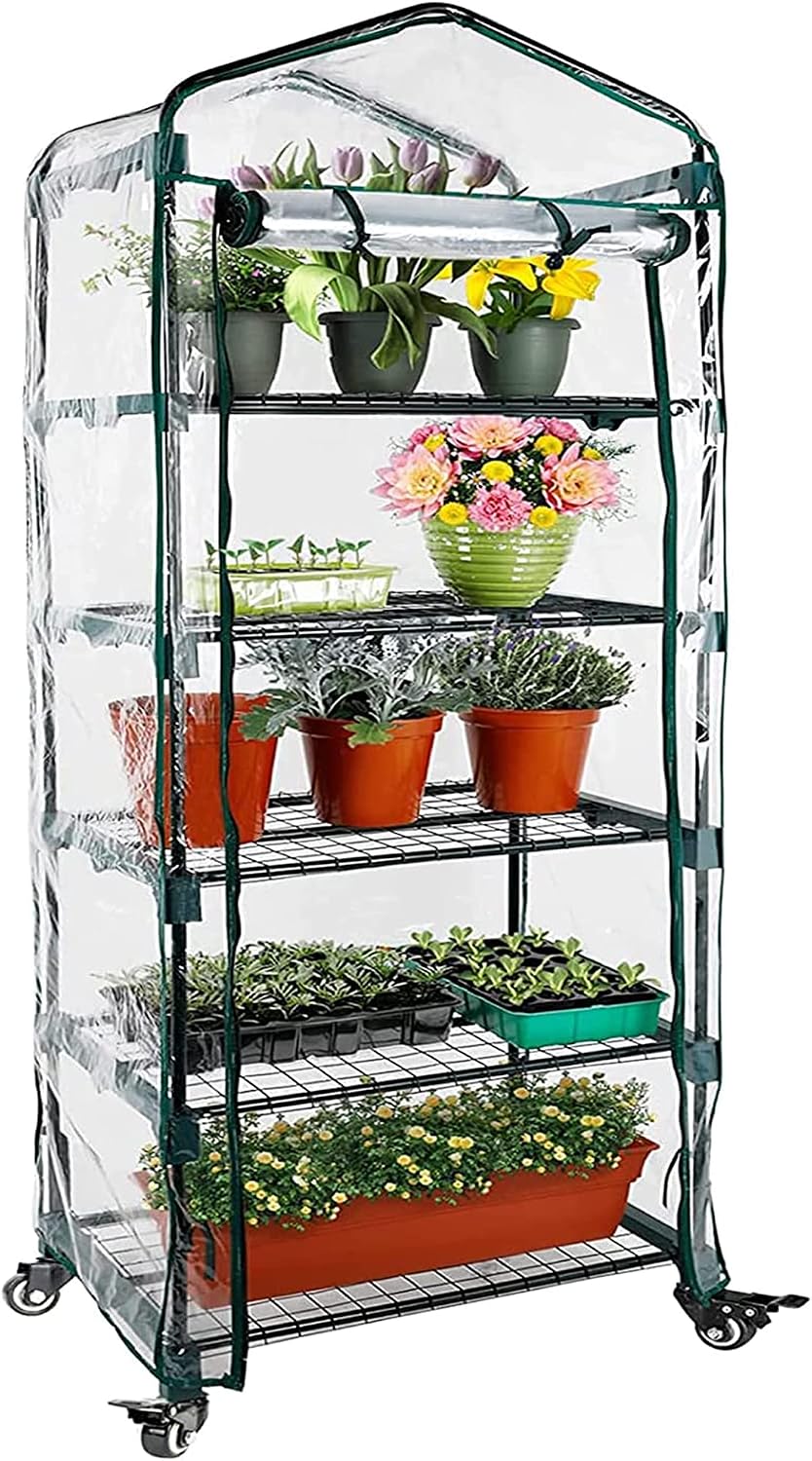 worth garden upgraded 5-tier mini greenhouse with castors, main product view