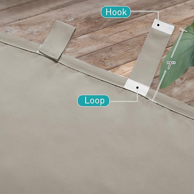 NICETOWN 2 Panels Natural Outdoor Patio Curtainss Waterproof, Detachable Sticky Tab Top Thermal Insulated Privacy Indoor Outdoor Drapes Cold & Heat Block Room Darkening for Pergola, W52 x L95