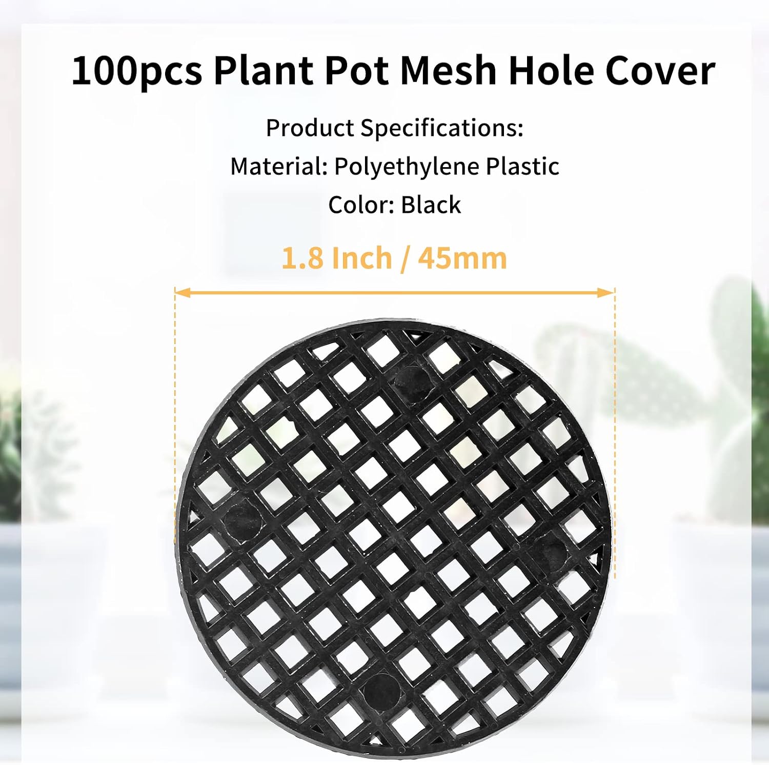 Bivethoi Plant Pot Mesh Hole Cover, 1.8" / 45mm, Black, 100pcs | Bonsai Drainage Mesh Insert, Round Mesh Screen, Prevents Soil Loss, Bottom Grid Mat