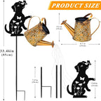 Solar Lights Outdoor Decorative, Watering Can with Cascading Lights, with Dog Silhouette Garden Stakes, Waterproof Metal Garden Decor 2 Pack