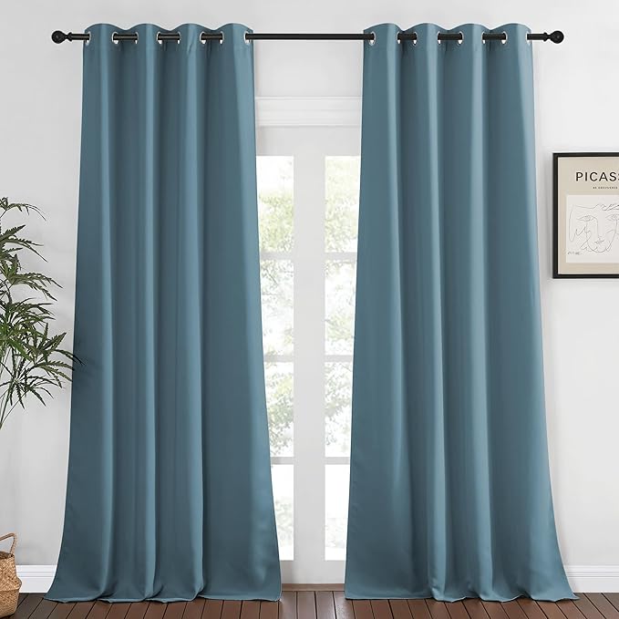 NICETOWN Blackout Curtains 120 inch Length for Sliding Glass Door, Grommet Thermal Insulated Room Darkening Sound Reducing Drapes for Room Divider, 1 Panel, W52 x L120, Smoky Blue