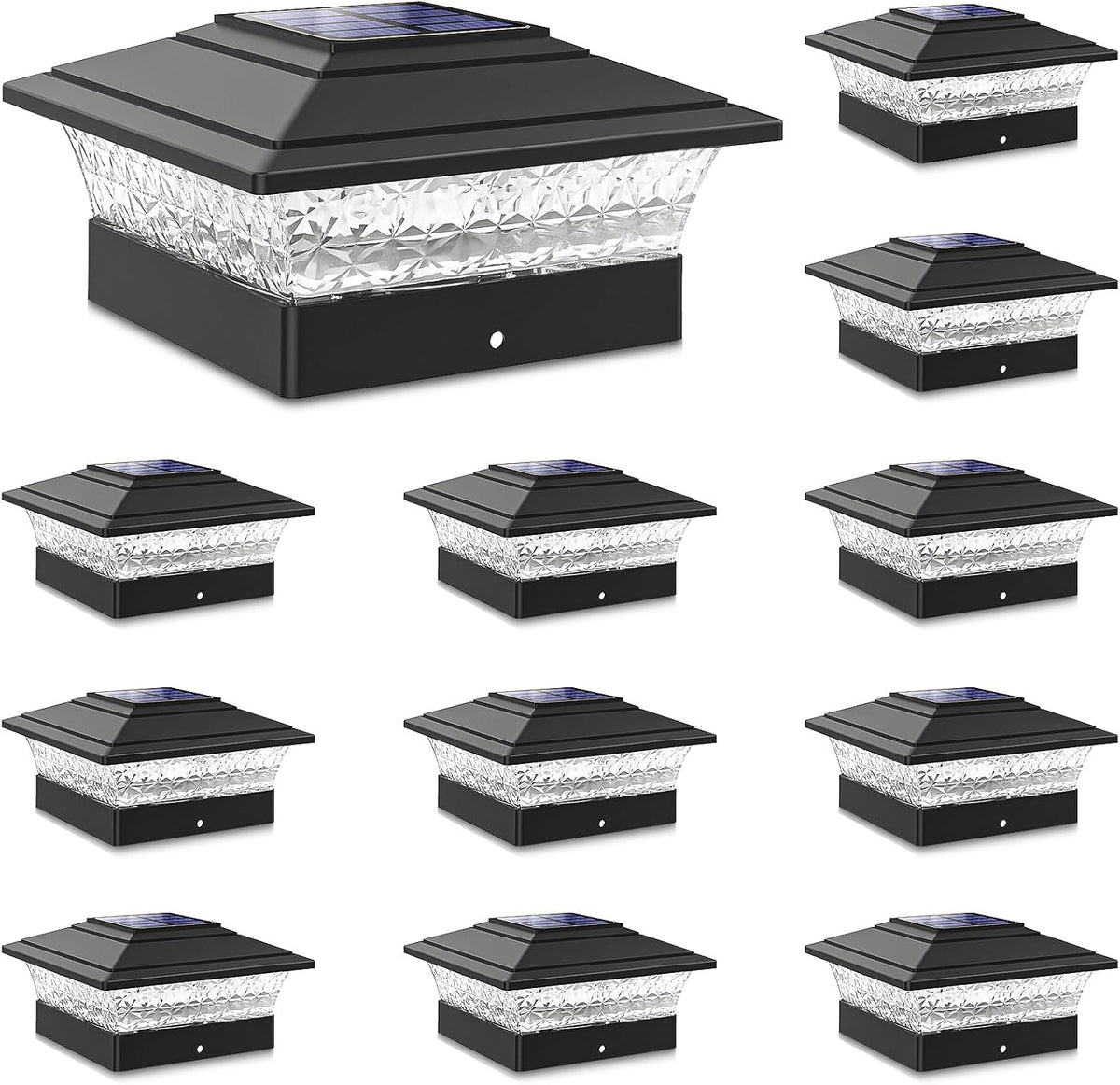 solar post cap lights outdoor 12pack, waterproof fence, main product view