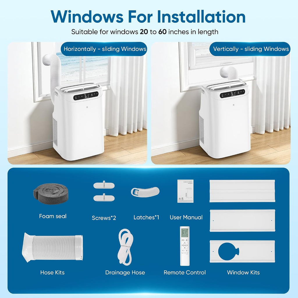 12000 btu portable air conditioners, cools up to, front angle view