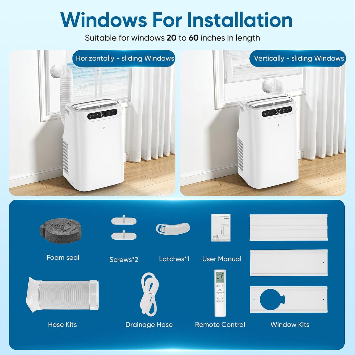 12000 btu portable air conditioners, cools up to, front angle view