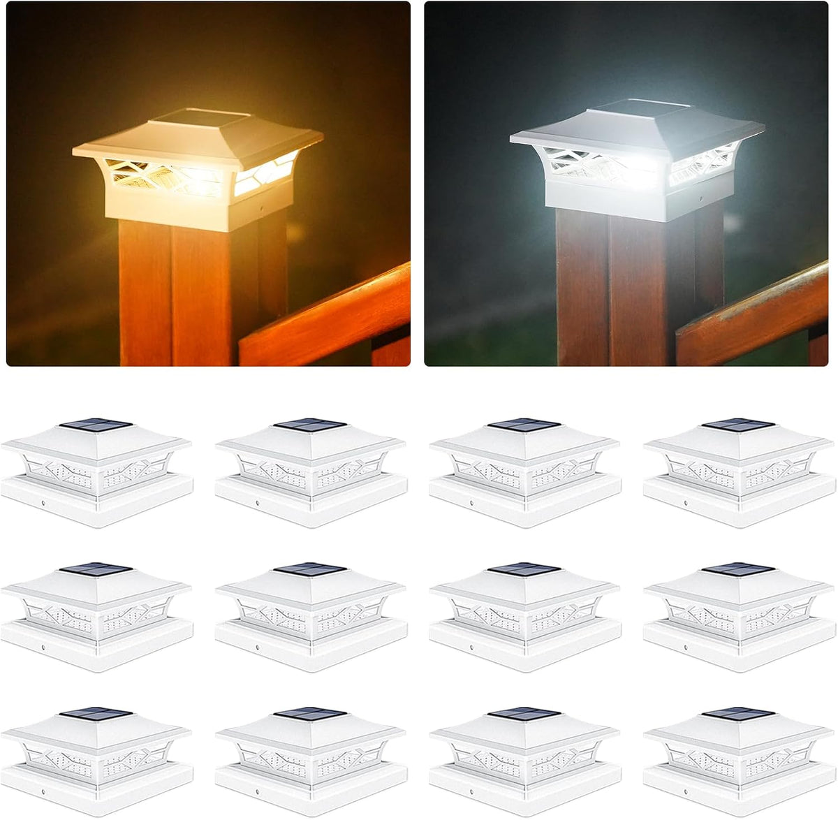 volisun 12pack solar post cap lights, 2 color, main product view
