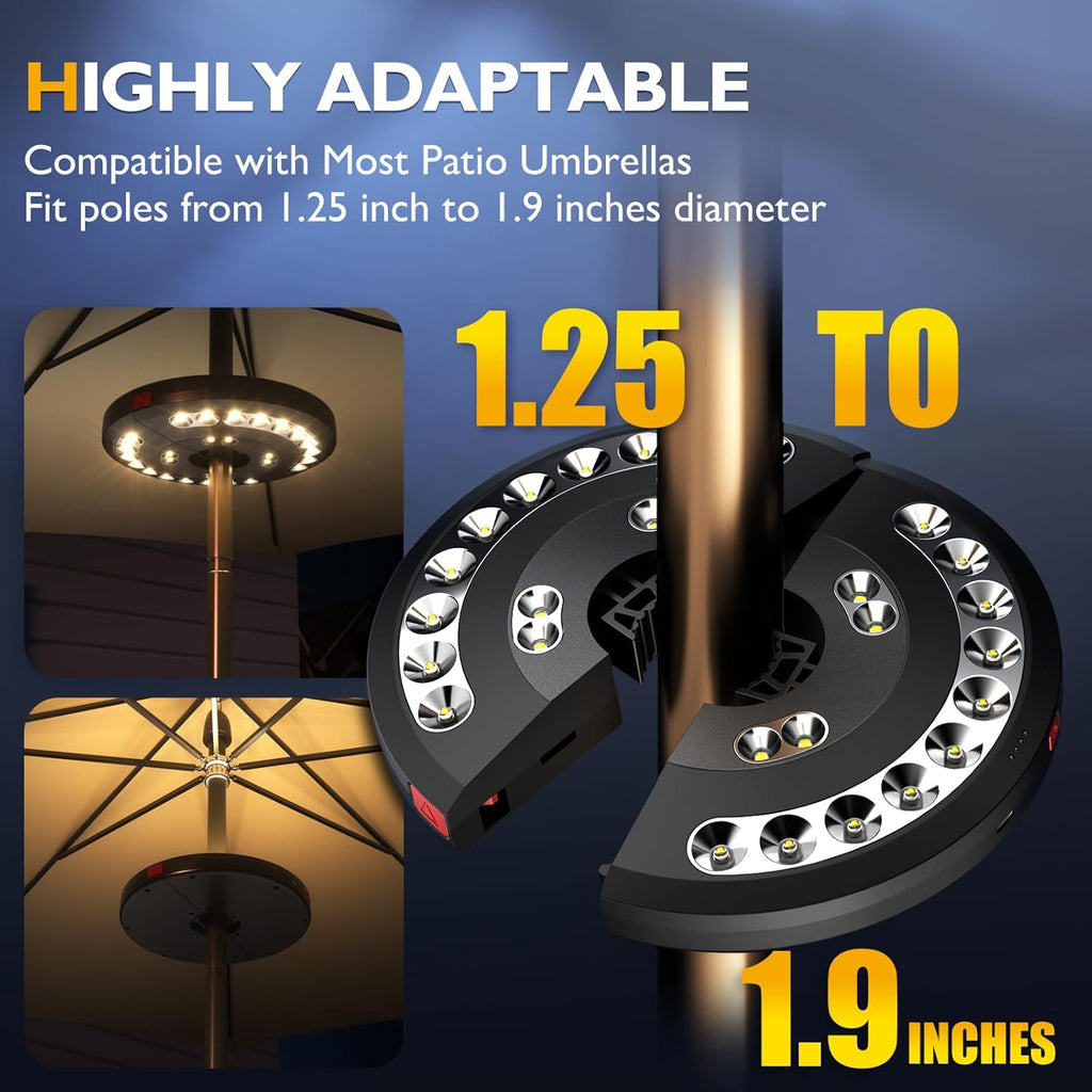 Eletorot Patio Umbrella Lights-Rechargeable Outdoor Lights for Patio Decor | Patio Table Pole Light 28 LED 3 Lighting Modes, Patio Lighting Pool Accessories, Backyard Decor, BBQ, Garden, Camping