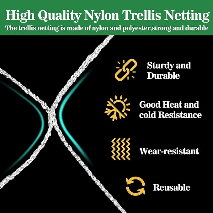 2 PCS Garden Plant Trellis Netting - Sukh 5 x 15 ft Trellis Net Polyester Trellis Netting Garden Square Mesh for Climbing Plants Fruits Vegetables VinesGrow Tents