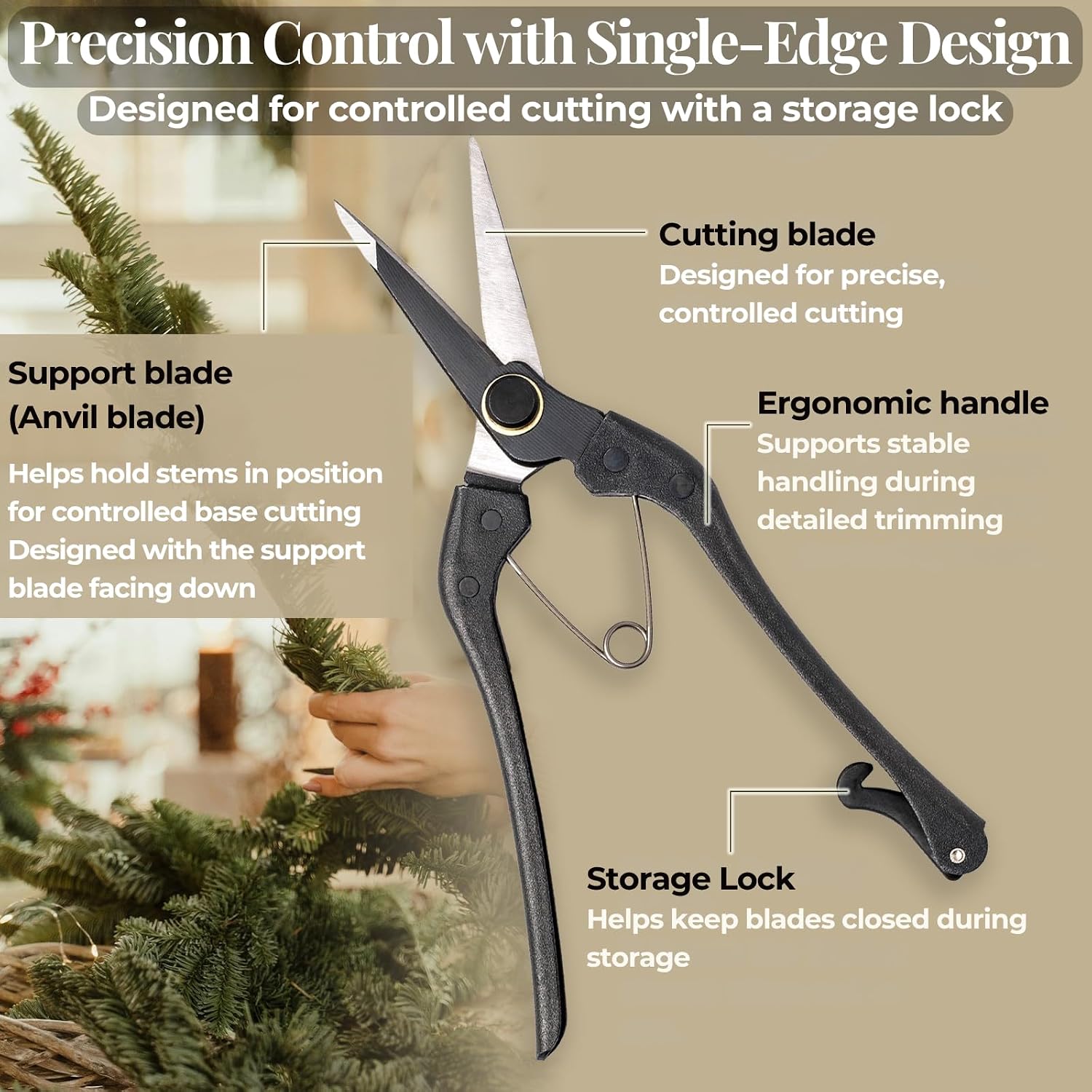 Wablade Japanese Pruning Shears, 8.2" Long, Cuts up to 0.39", Made in Japan | Precision bonsai scissors for thicker stems & base cutting, forged alloy steel blade for clean, controlled cuts, Single-Edge