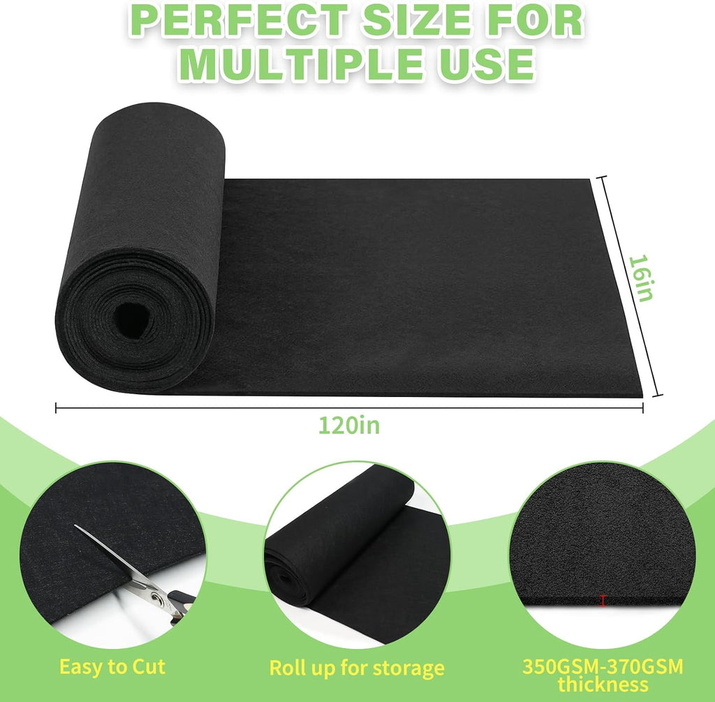 Riare 16x120 Inch Black Felt Planter Liner Roll- 2 Rolls Non-Woven Fabric Planter Liner for Outdoor Plants, Coco Liner Roll Alternative Basket Planter Liner for Planters Hanging Basket Window Box