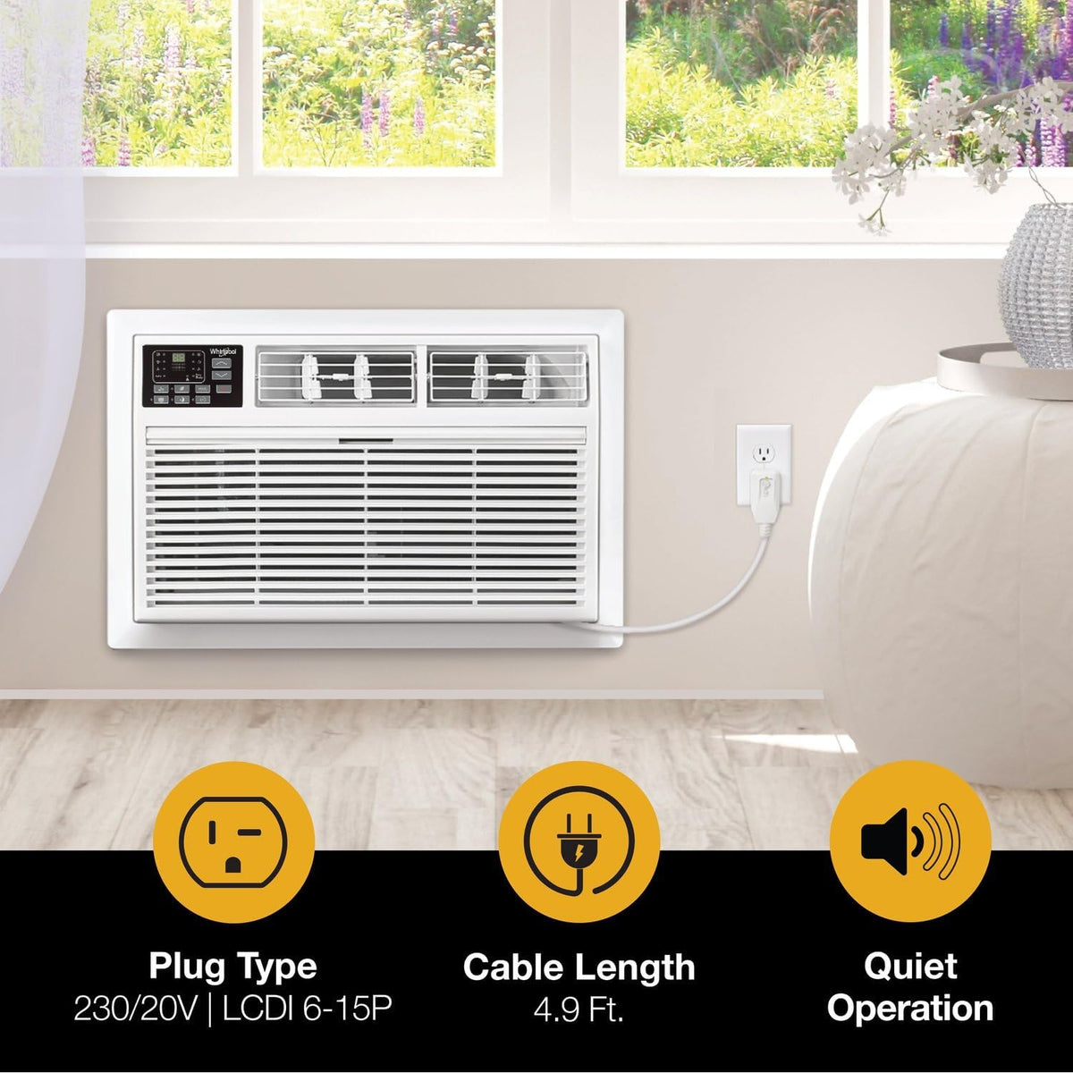 whirlpool 12,000 btu wall air conditioner, up to, close-up detail