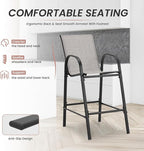 HOMREST Outdoor Bar Height Stools Set of 6,High Back Patio Chairs with Armrests,Textilene Chairs with Breathable Fabric & Metal Frame for All Weather,Light Grey