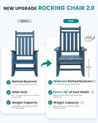 SERWALL HDPE Outdoor Rocking Chair Set of 8, Patio Rocking Chairs for Adults, All Weather Outdoor Rockers for Lawn, Blue