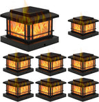 8 Pack 4x4 Post Solar Lights Outdoor with Flickering Flame, Fence Post Solar Lights Fit for 3.5x3.5 4x4 Wooden Vinyl Posts, Waterproof Solar Lights for Deck, Fence, Patio, Yard Decor (Black)