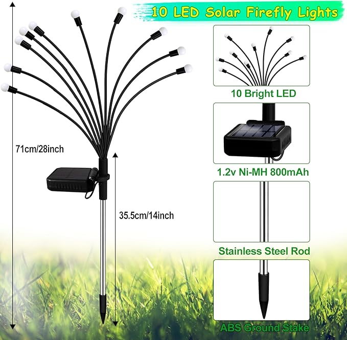 Kohlrabi Solar Garden Lights Outdoor, 6 Pack 60 LED Solar Purple Firefly Lights Waterproof, Sway by Wind, Halloween Swaying Light for Yard Patio Backyard Garden Planter Flower Bed Pathway Decoration